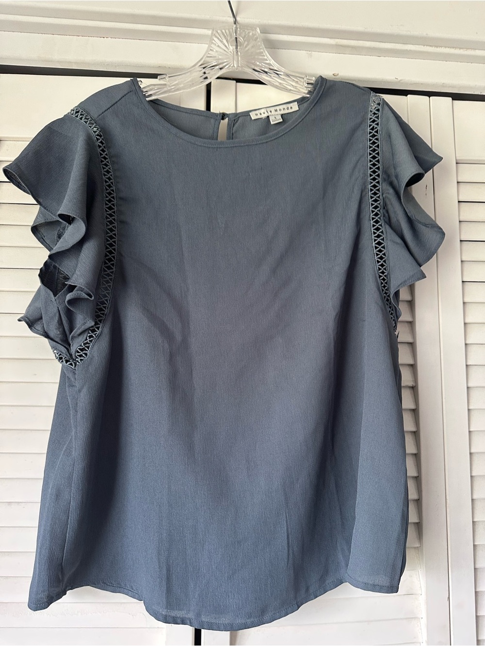 Soft Grey Ruffle Sleeve Women's Top
